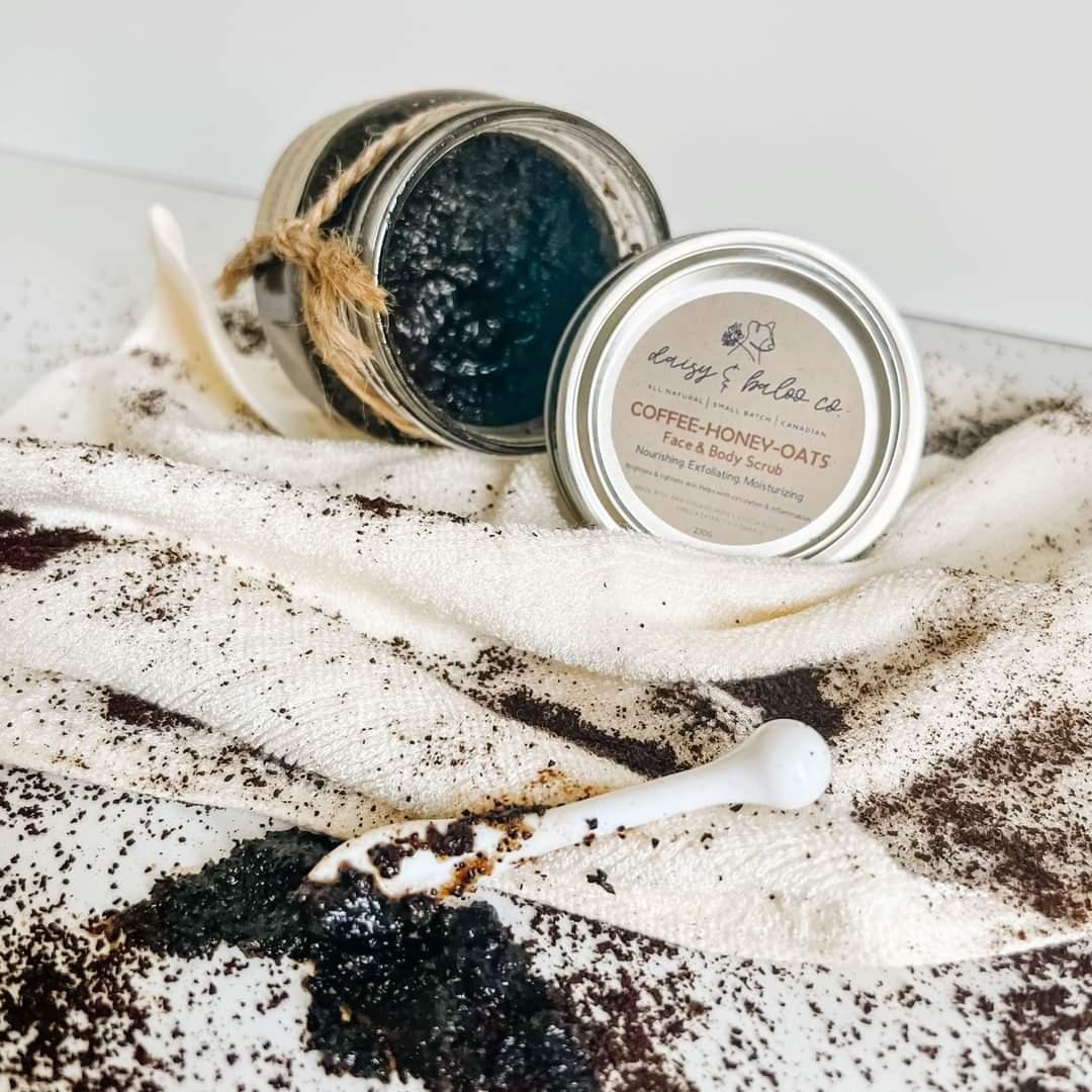 Coffee-Honey-Oats Face Scrub/Polish - with pomegranate oil & Kaolin clay
