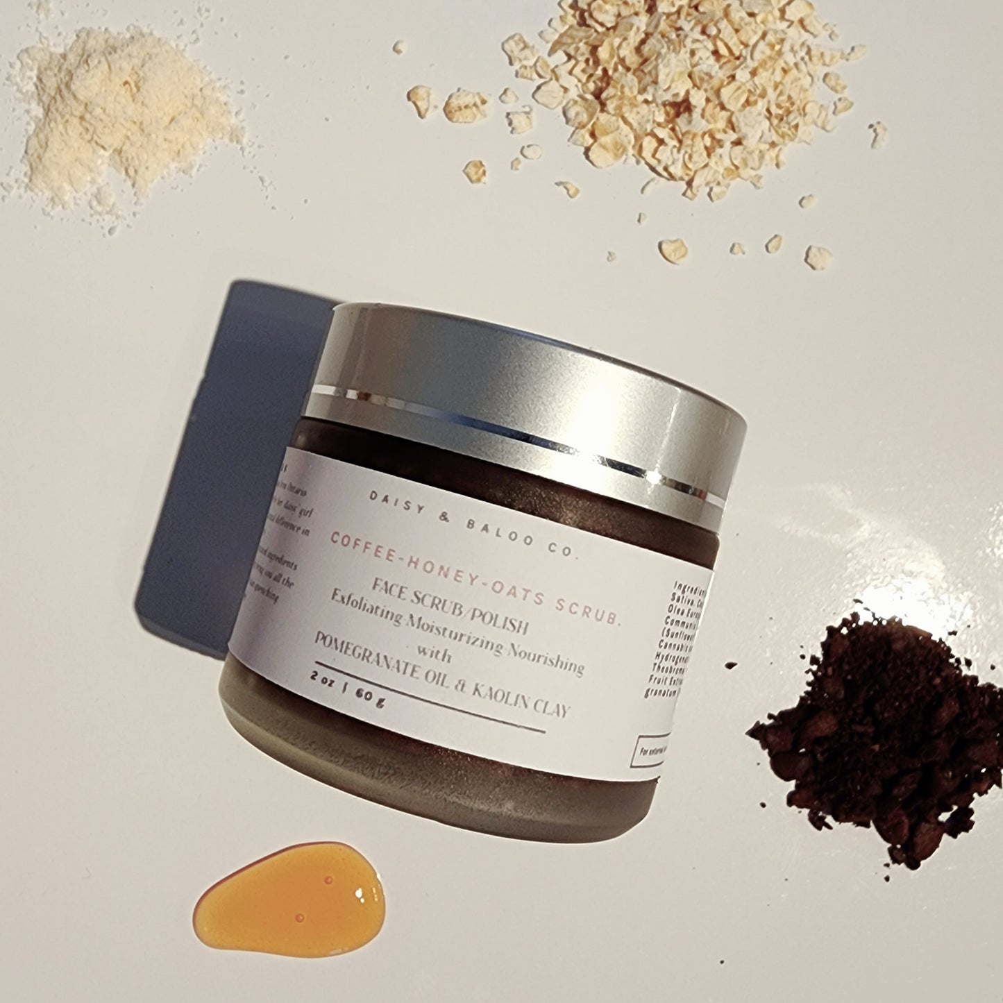 Coffee-Honey-Oats Face Scrub/Polish - with pomegranate oil & Kaolin clay